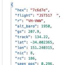Sample of aircraft transponder messages (ADS-B signals)